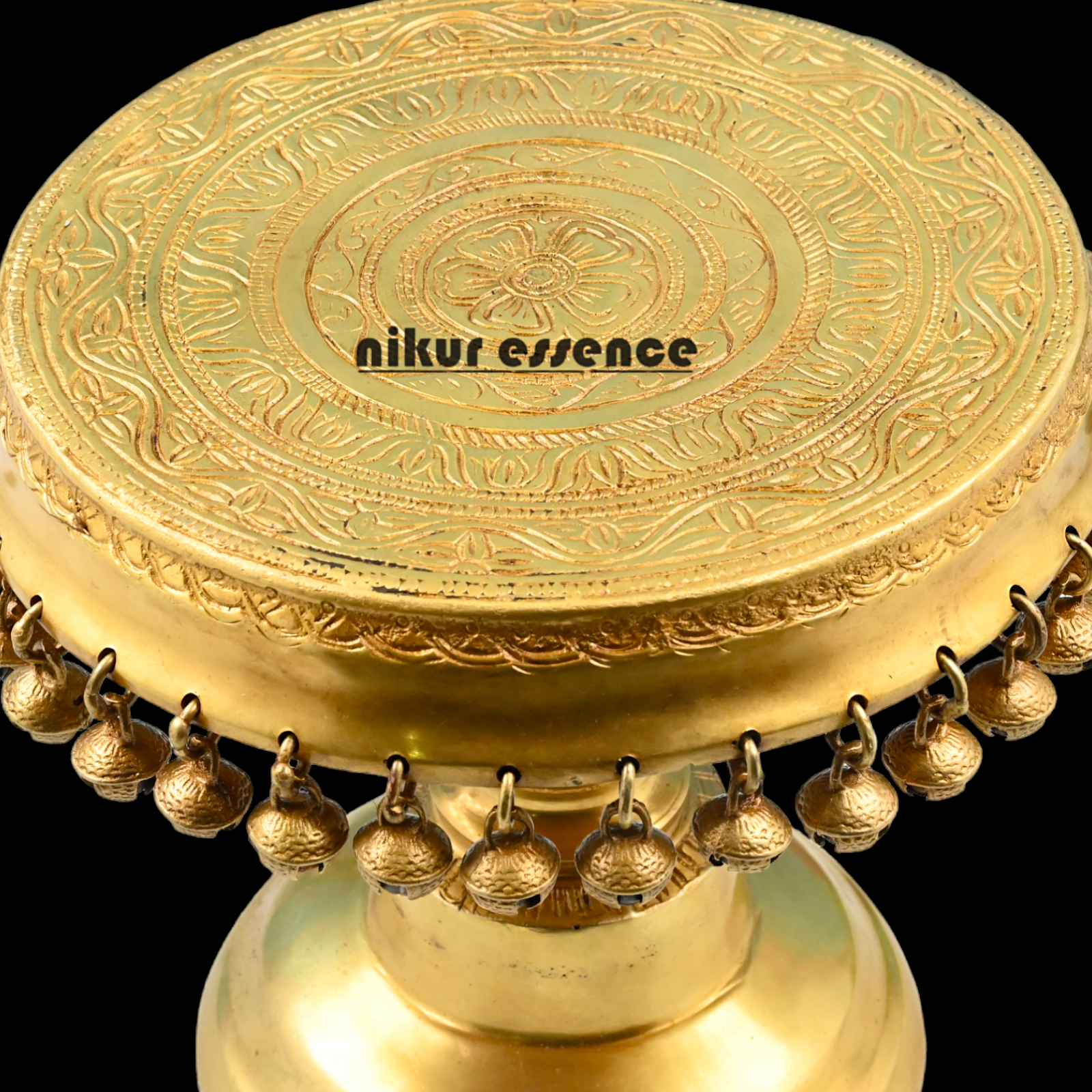 Buy Solid Brass Pooja Chowki with Bells ghungroo - 8 inch Nikuressence