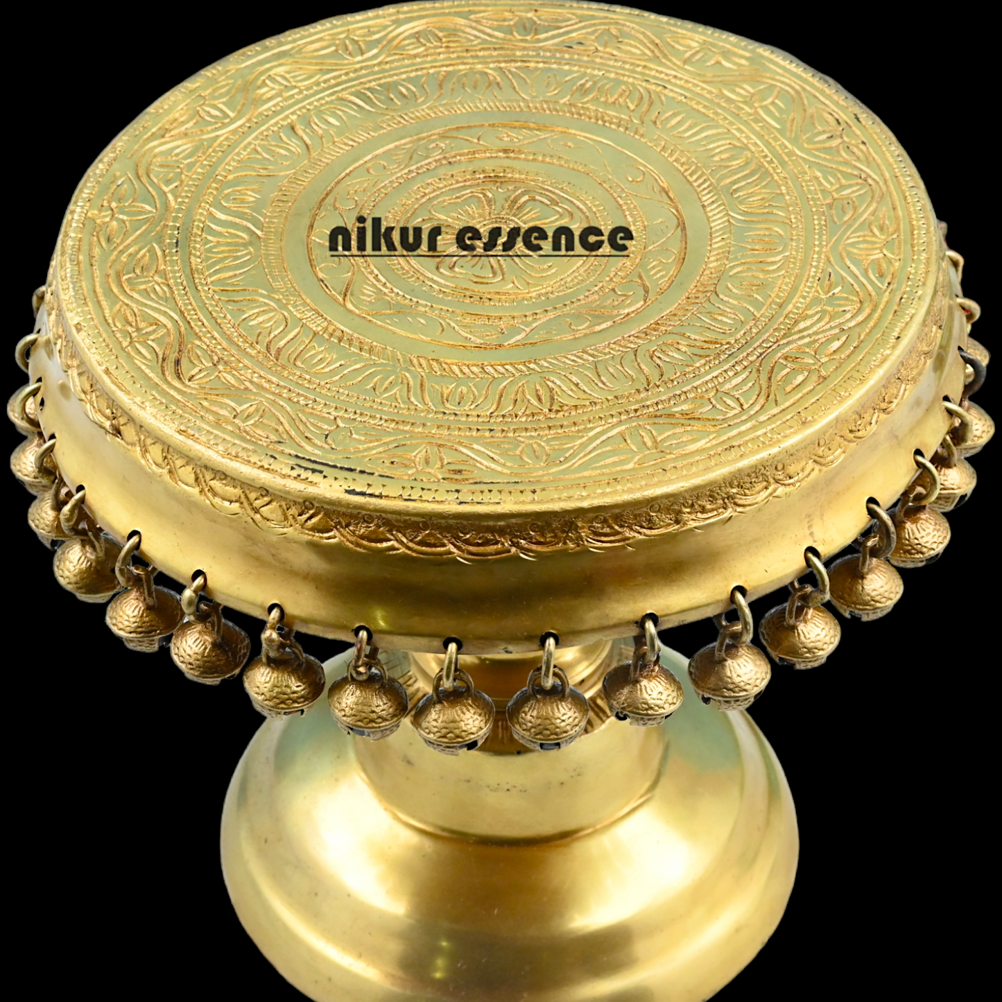 Buy Solid Brass Pooja Chowki with Bells ghungroo - 8 inch Nikuressence