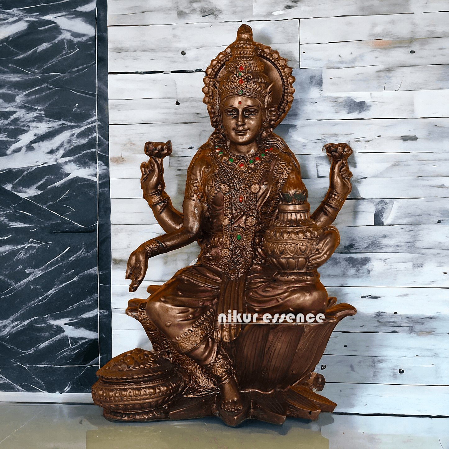 Bronze Lakshmi statue Seated on Lotus - Handcrafted Hindu Sculpture for Prosperity and Blessings Nikuressence