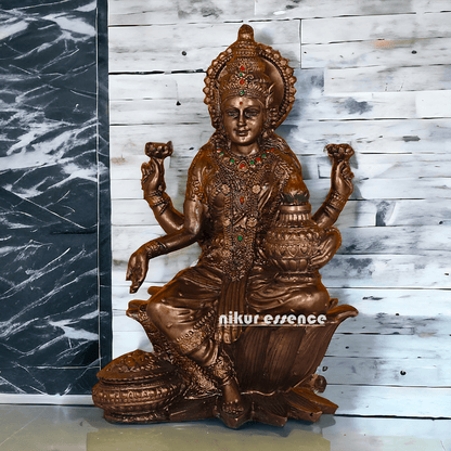 Bronze Lakshmi statue Seated on Lotus - Handcrafted Hindu Sculpture for Prosperity and Blessings Nikuressence