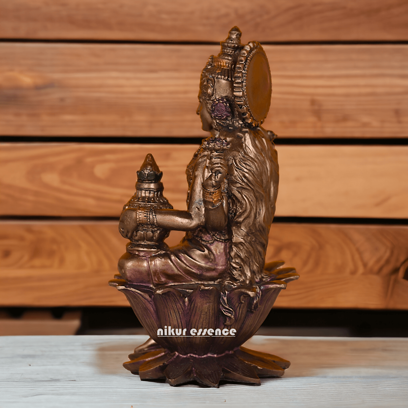 Bronze Lakshmi statue Seated on Lotus - Handcrafted Hindu Sculpture for Prosperity and Blessings Nikuressence