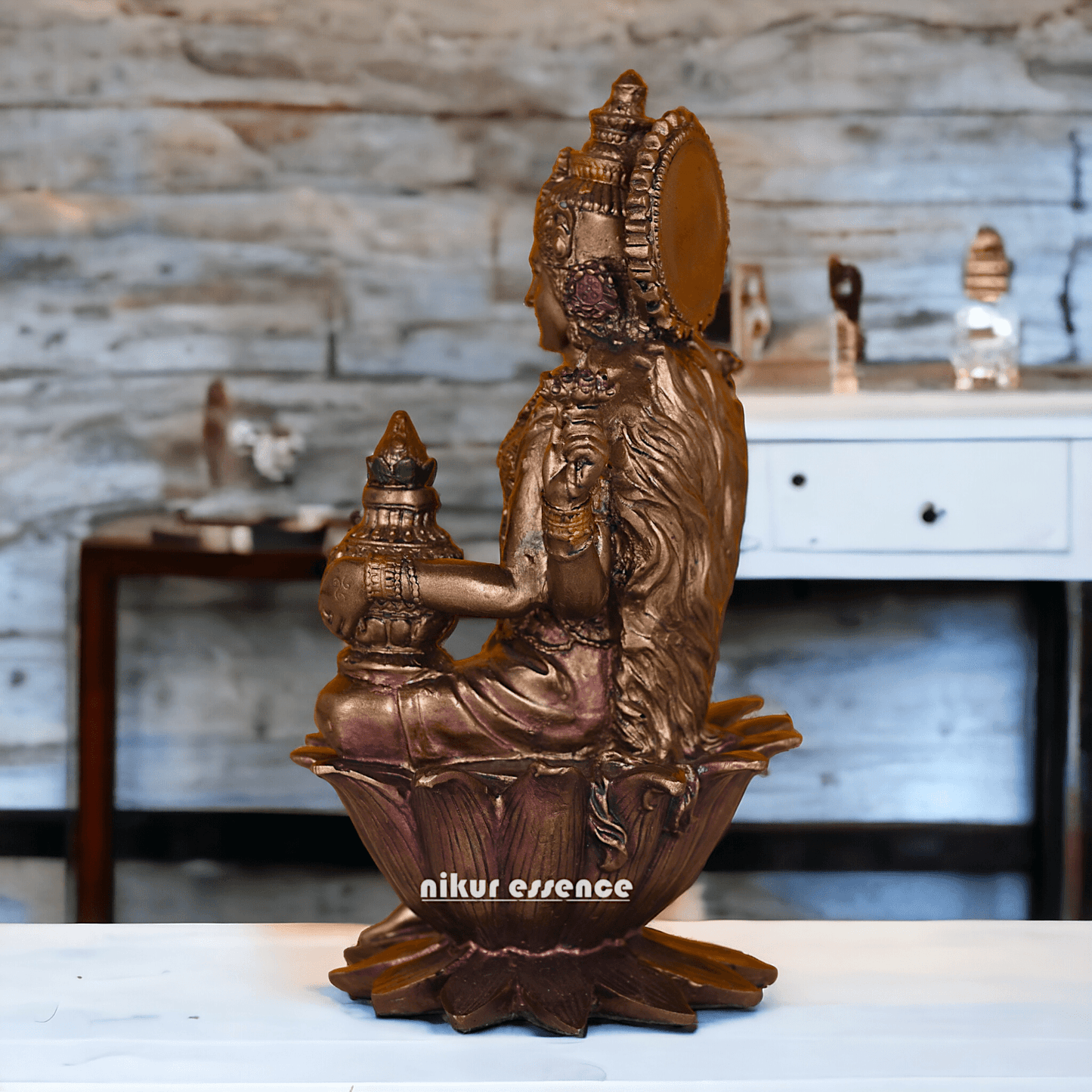 Bronze Lakshmi statue Seated on Lotus - Handcrafted Hindu Sculpture for Prosperity and Blessings Nikuressence