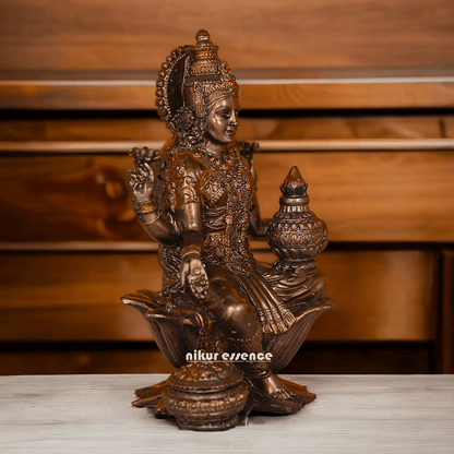 Bronze Lakshmi statue Seated on Lotus - Handcrafted Hindu Sculpture for Prosperity and Blessings Nikuressence