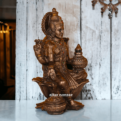 Bronze Lakshmi statue Seated on Lotus - Handcrafted Hindu Sculpture for Prosperity and Blessings Nikuressence