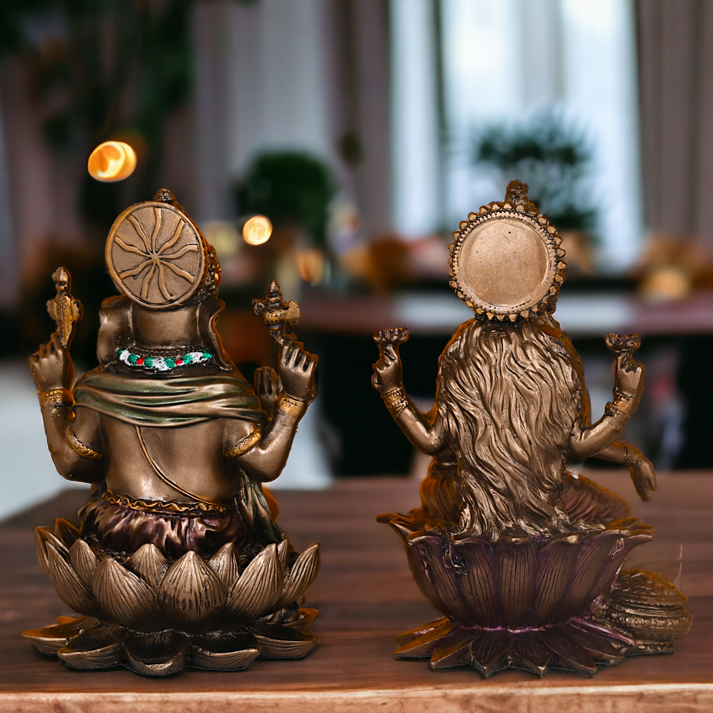 Bronze Lakshmi Ganesh Statue Sitting on Lotus Flower | 18.5 CM Height Nikuressence