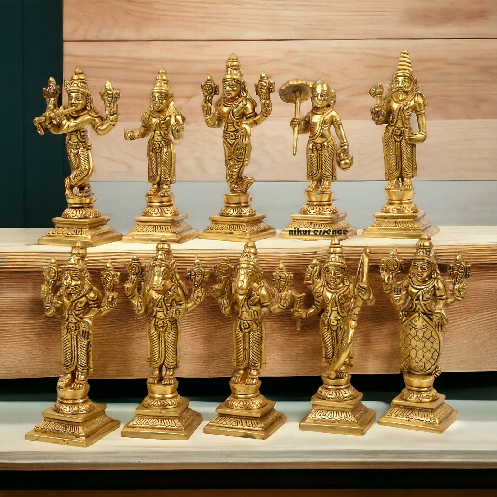 Brass Vishnu Dashavatar idols set - 6 inch Nikuressence
