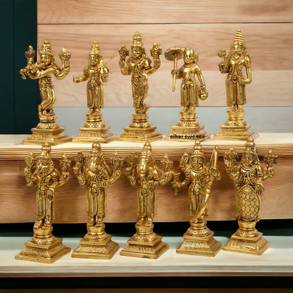 Brass Vishnu Dashavatar idols set - 6 inch Nikuressence
