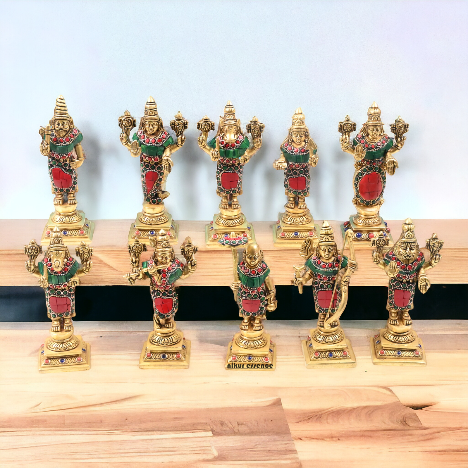 Brass Vishnu Dashavatar in stone work 6 inch- nikur essence Nikuressence