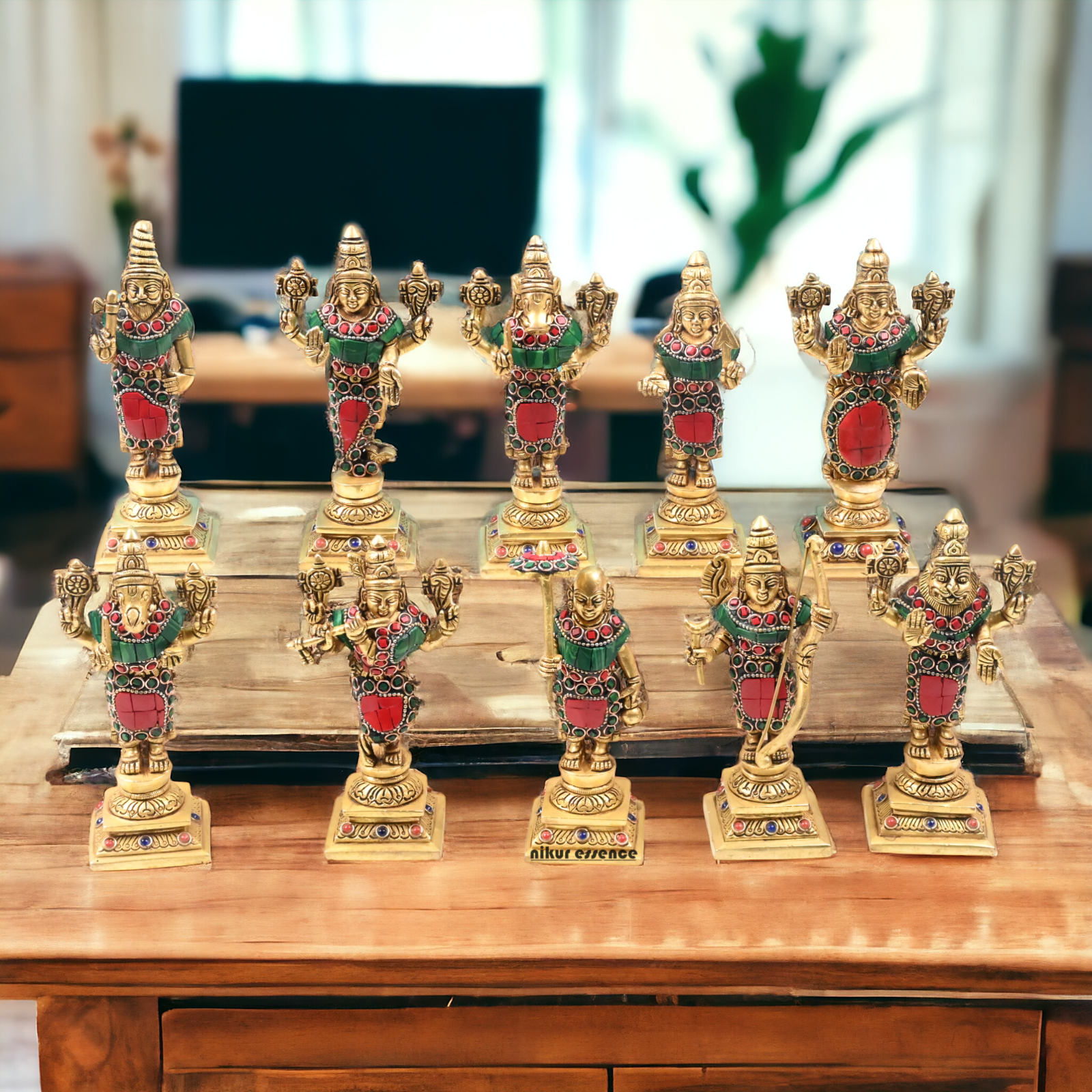 Brass Vishnu Dashavatar in stone work 6 inch- nikur essence Nikuressence