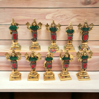 Brass Vishnu Dashavatar in stone work 6 inch- nikur essence Nikuressence