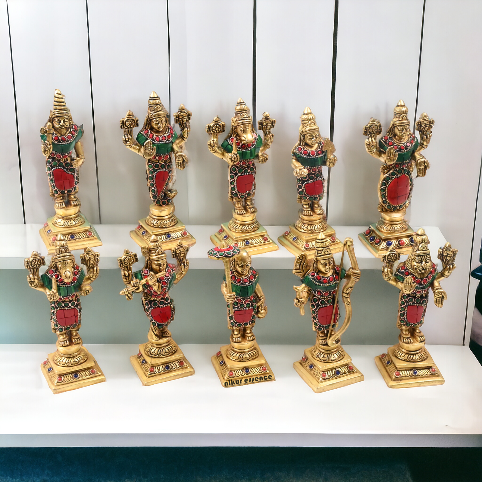 Brass Vishnu Dashavatar in stone work 6 inch- nikur essence Nikuressence