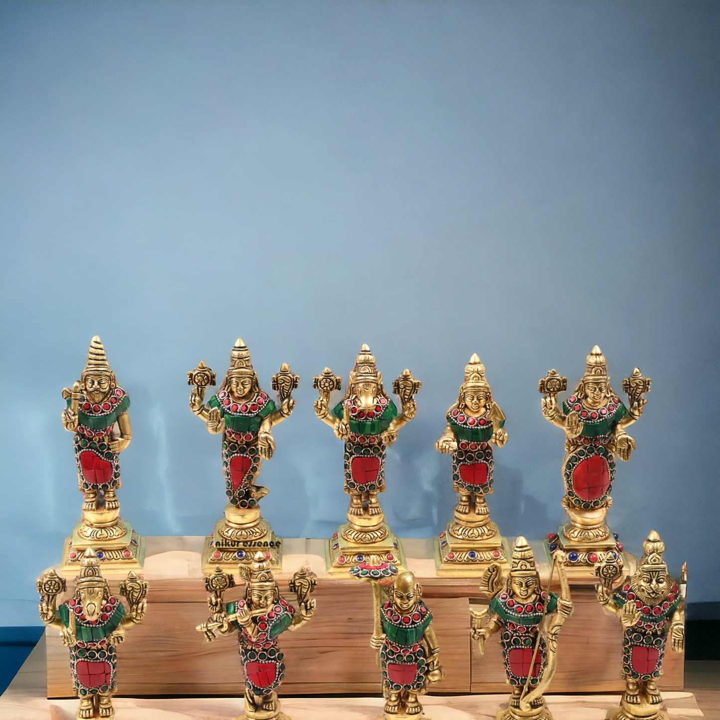 Brass Vishnu Dashavatar in stone work 6 inch- nikur essence Nikuressence