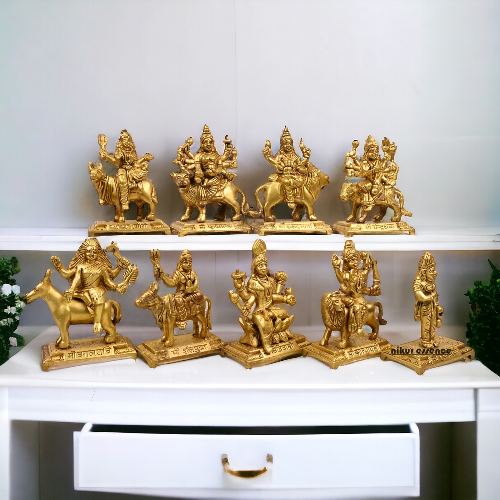 Brass Navdurga idols Set Superfine quality - 6 inch Nikuressence