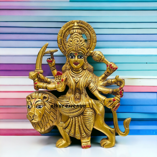 Solid Brass Durga Maa Sitting on lion Idol - 9 inches Nikuressence
