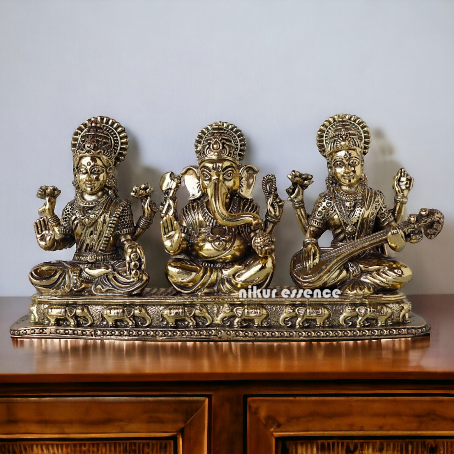 Buy Superfine Brass Ganesh Lakshmi Saraswati Sitting Idol - 2.756 inches Nikuressence