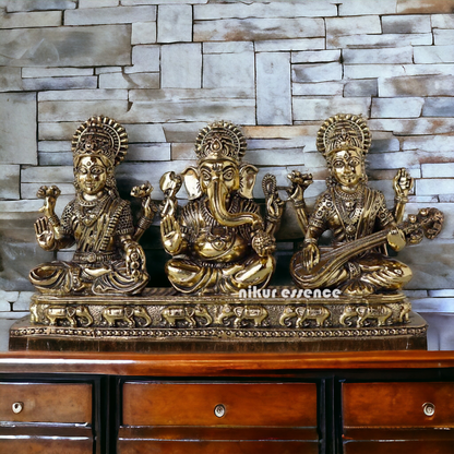 Buy Superfine Brass Ganesh Lakshmi Saraswati Sitting Idol - 2.756 inches Nikuressence
