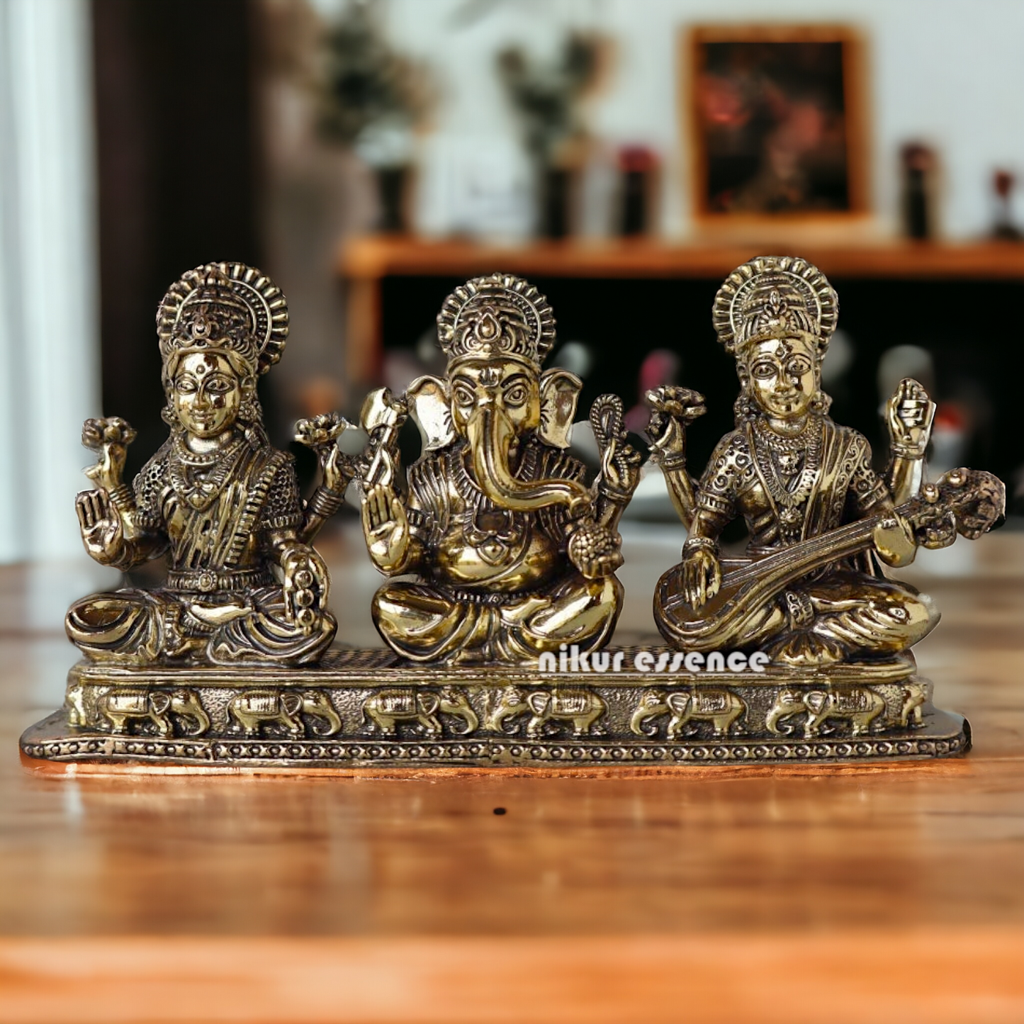 Buy Superfine Brass Ganesh Lakshmi Saraswati Sitting Idol - 2.756 inches Nikuressence