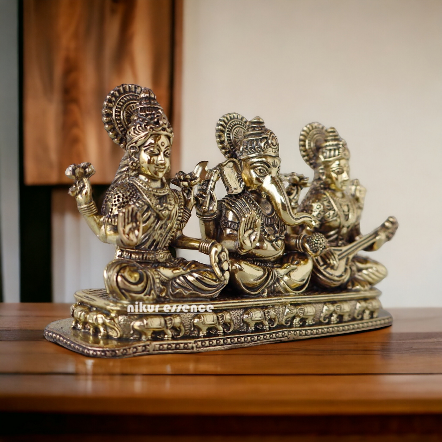 Buy Superfine Brass Ganesh Lakshmi Saraswati Sitting Idol - 2.756 inches Nikuressence