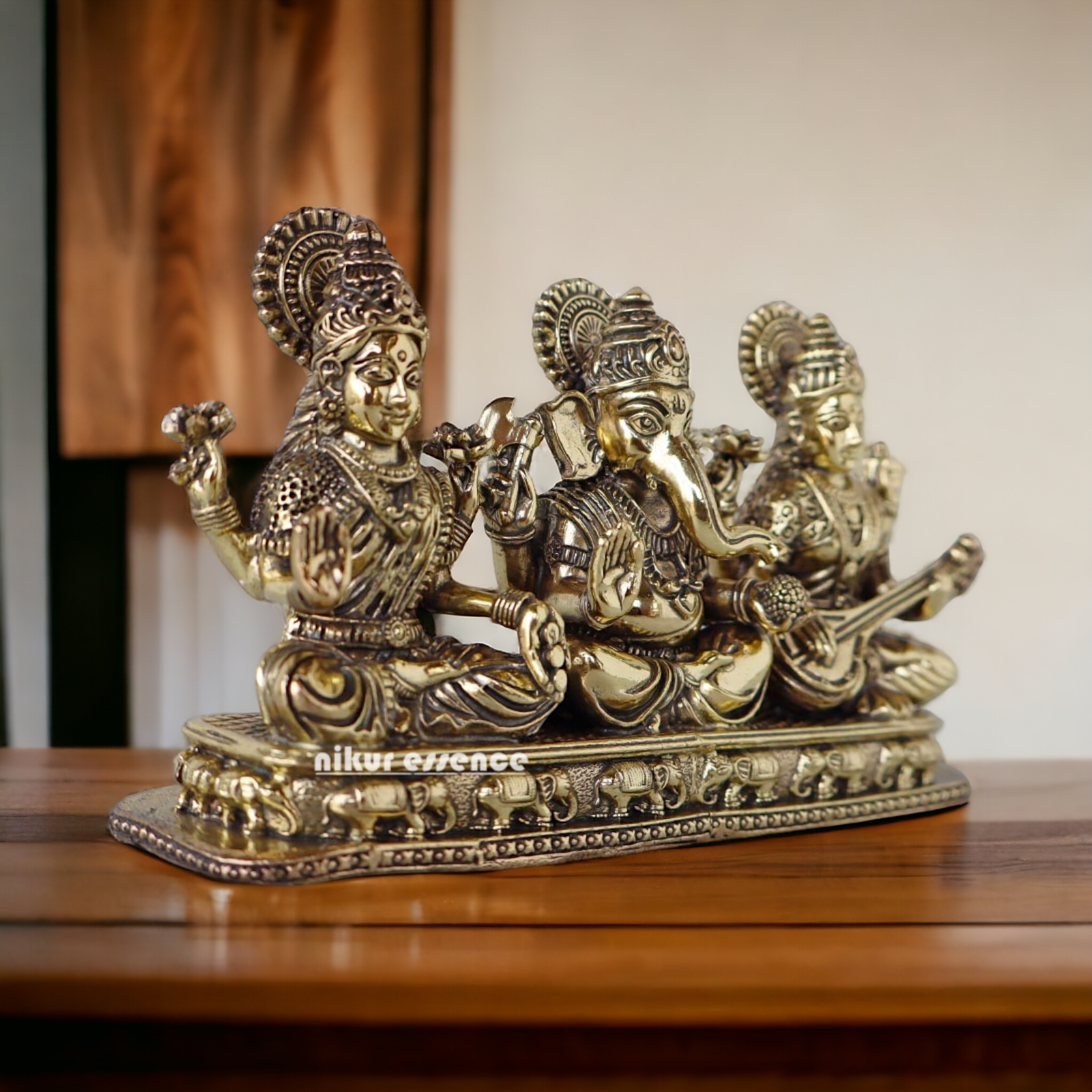 Buy Superfine Brass Ganesh Lakshmi Saraswati Sitting Idol - 2.756 inches Nikuressence