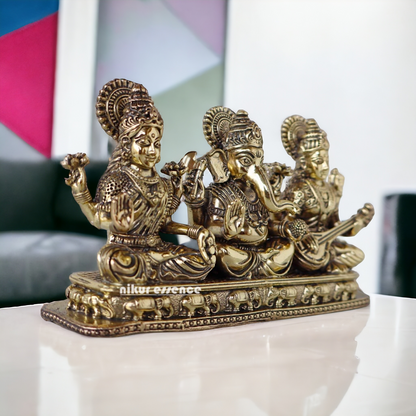 Buy Superfine Brass Ganesh Lakshmi Saraswati Sitting Idol - 2.756 inches Nikuressence