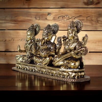 Buy Superfine Brass Ganesh Lakshmi Saraswati Sitting Idol - 2.756 inches Nikuressence