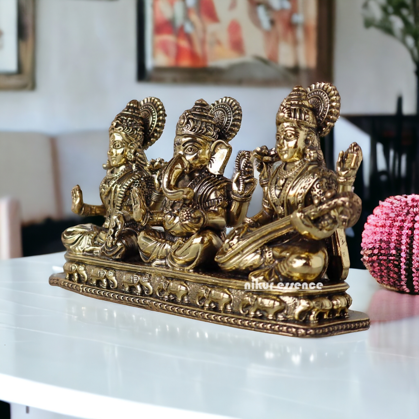 Buy Superfine Brass Ganesh Lakshmi Saraswati Sitting Idol - 2.756 inches Nikuressence