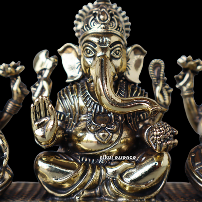 Buy Superfine Brass Ganesh Lakshmi Saraswati Sitting Idol - 2.756 inches Nikuressence
