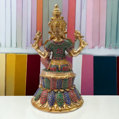Shop Brass Lakshmi Maa Sitting Idol with Stone Work - 15 inches Nikuressence