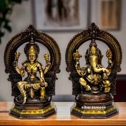 Goddess Brass Lakshmi Ganesh Sitting Beautiful Idol - 9.75 inches Nikuressence