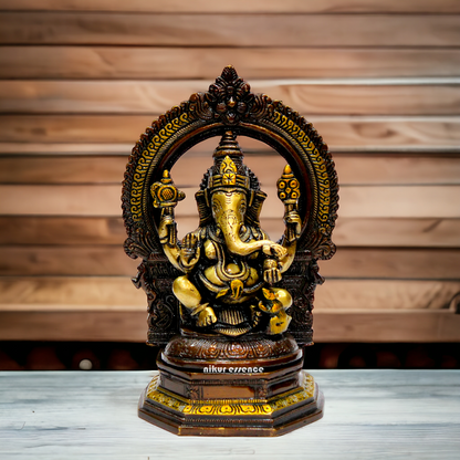 Goddess Brass Lakshmi Ganesh Sitting Beautiful Idol - 9.75 inches Nikuressence