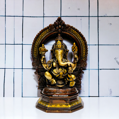 Goddess Brass Lakshmi Ganesh Sitting Beautiful Idol - 9.75 inches Nikuressence