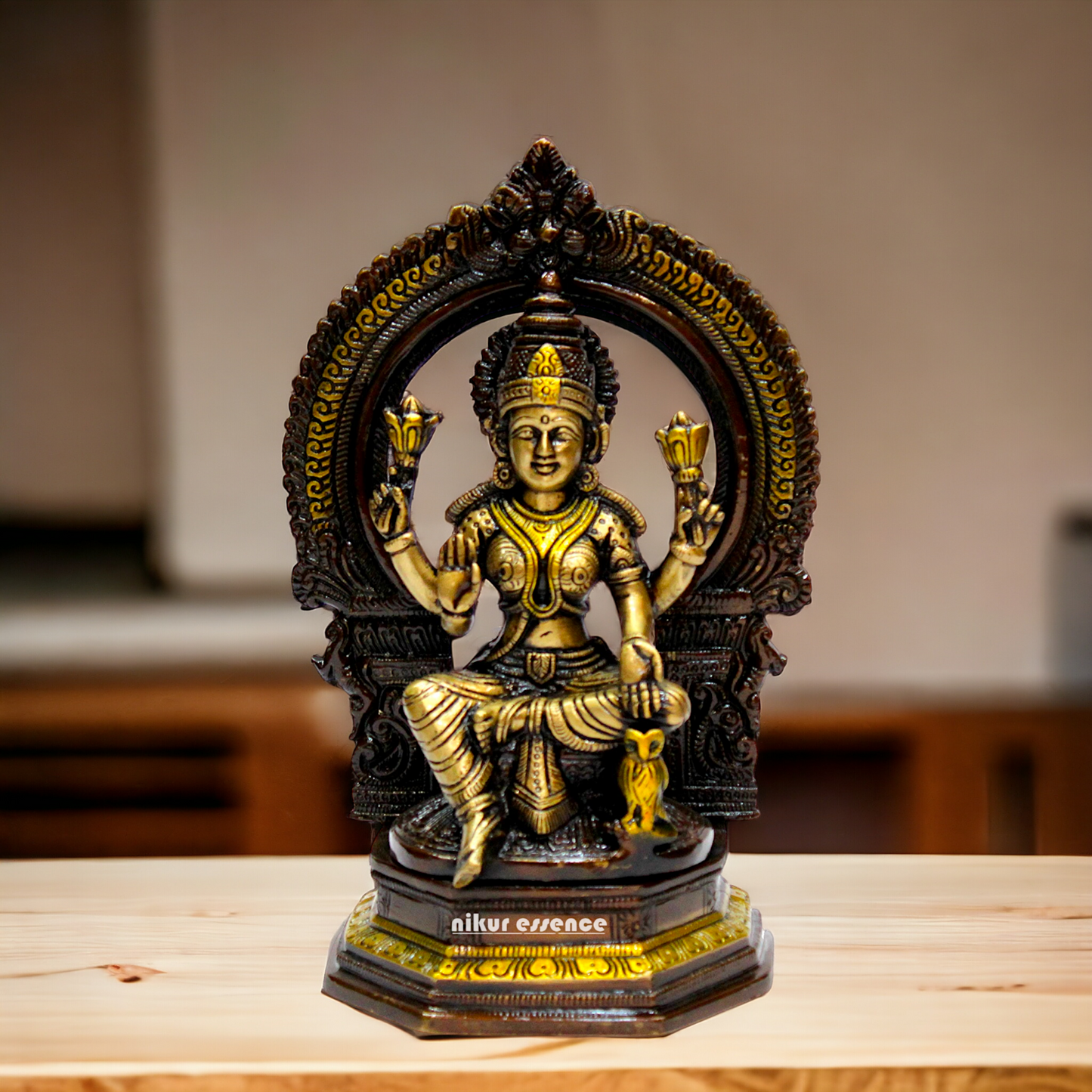 Goddess Brass Lakshmi Ganesh Sitting Beautiful Idol - 9.75 inches Nikuressence