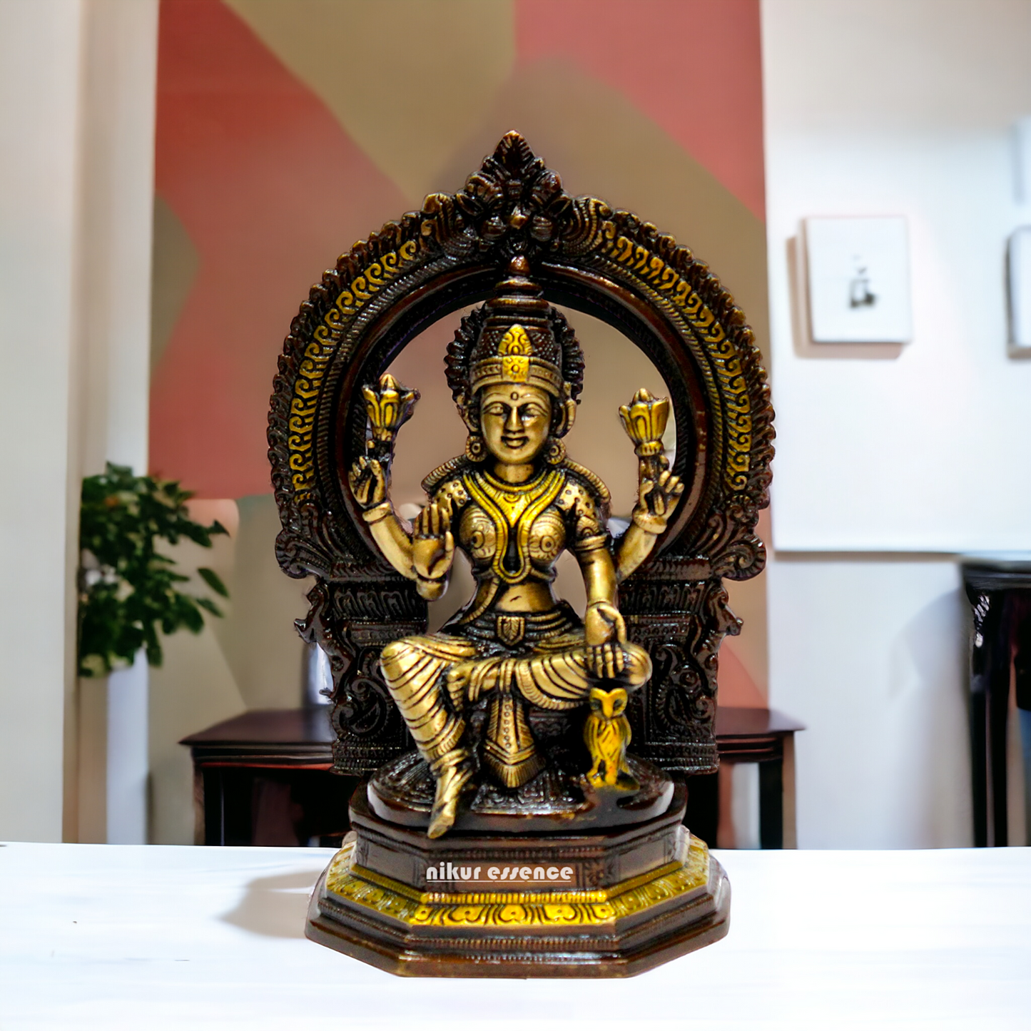 Goddess Brass Lakshmi Ganesh Sitting Beautiful Idol - 9.75 inches Nikuressence