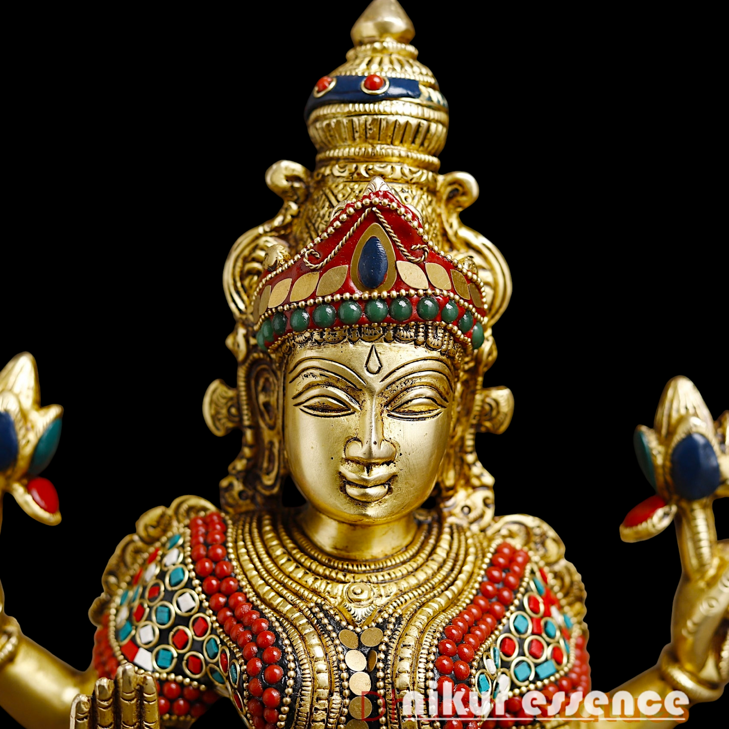 Shop Large Brass Ganesh Maha Lakshmi Sitting with stone work Idol - 14.5 inches Nikuressence
