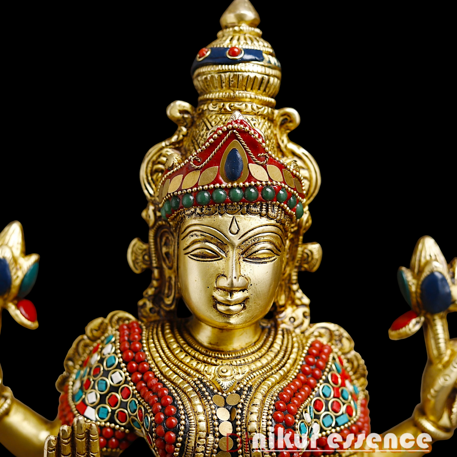 Shop Large Brass Ganesh Maha Lakshmi Sitting with stone work Idol - 14.5 inches Nikuressence