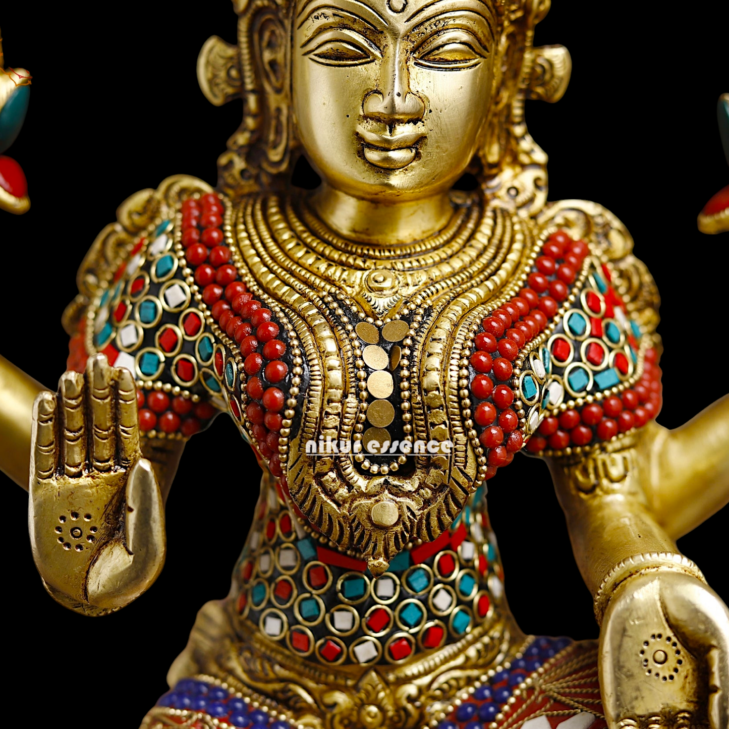 Shop Large Brass Ganesh Maha Lakshmi Sitting with stone work Idol - 14.5 inches Nikuressence