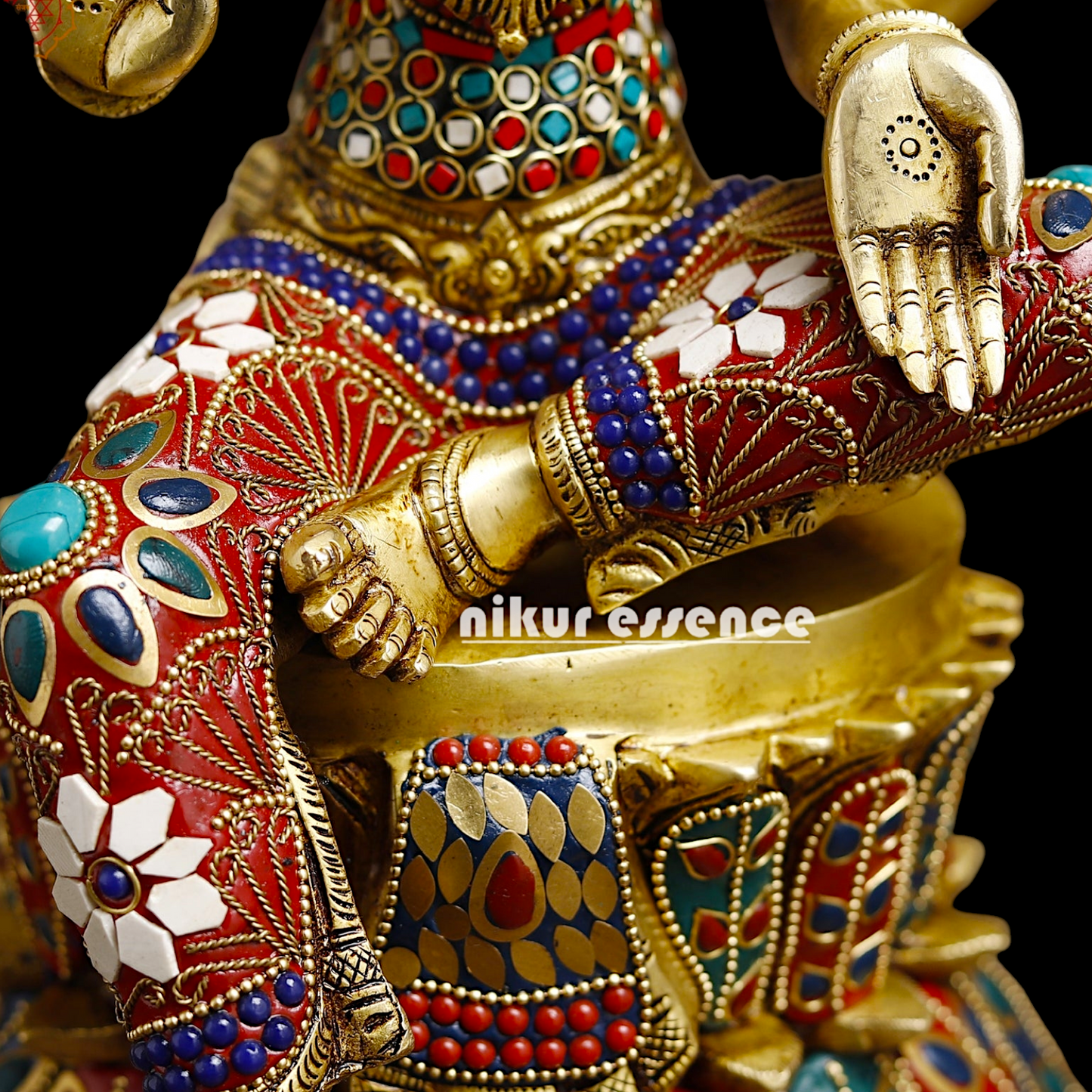 Shop Large Brass Ganesh Maha Lakshmi Sitting with stone work Idol - 14.5 inches Nikuressence