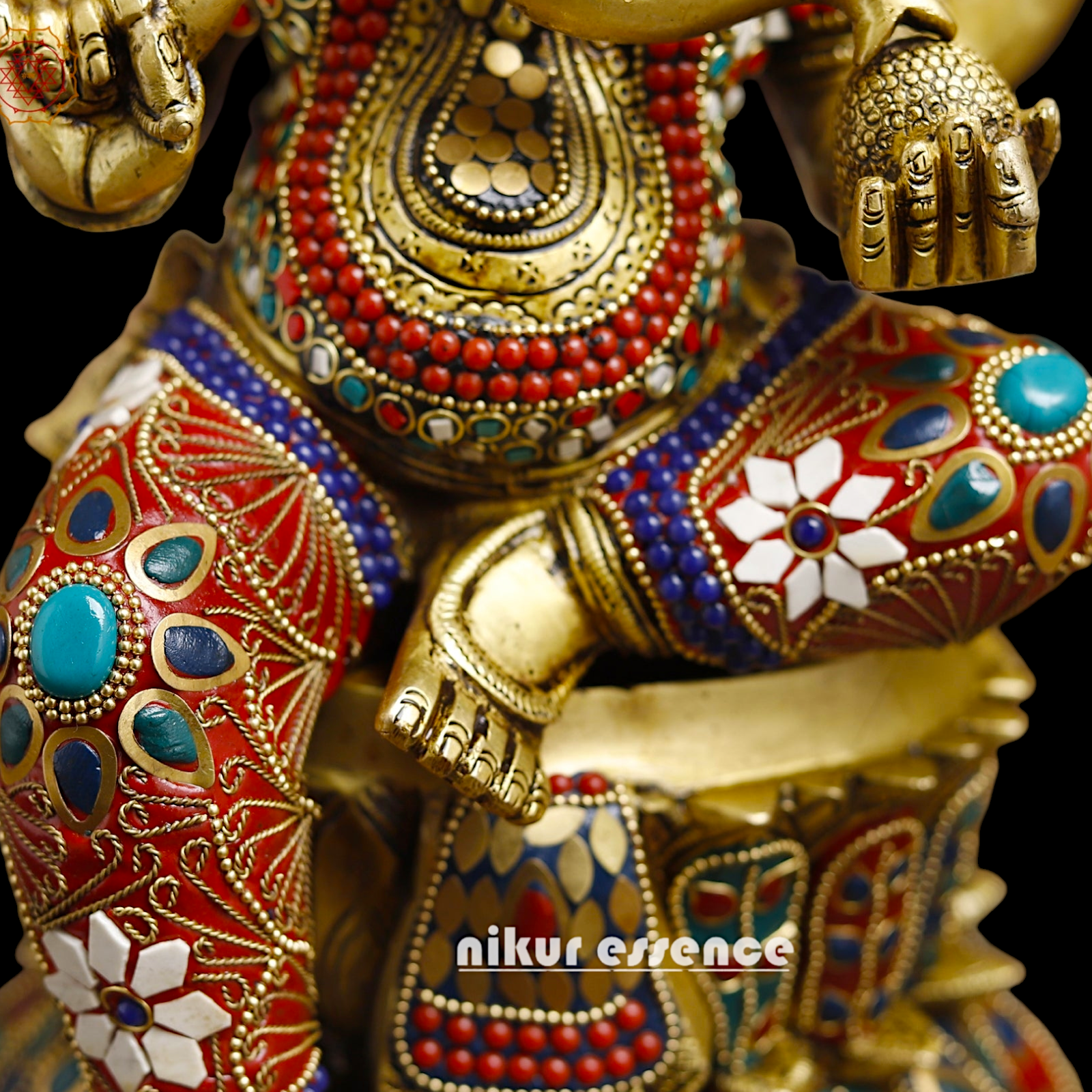 Shop Large Brass Ganesh Maha Lakshmi Sitting with stone work Idol - 14.5 inches Nikuressence