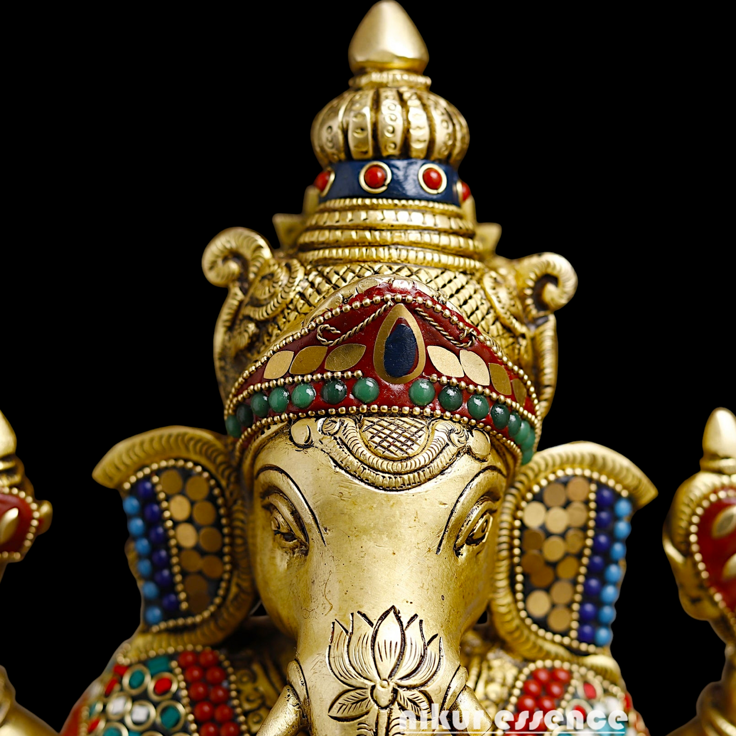Shop Large Brass Ganesh Maha Lakshmi Sitting with stone work Idol - 14.5 inches Nikuressence