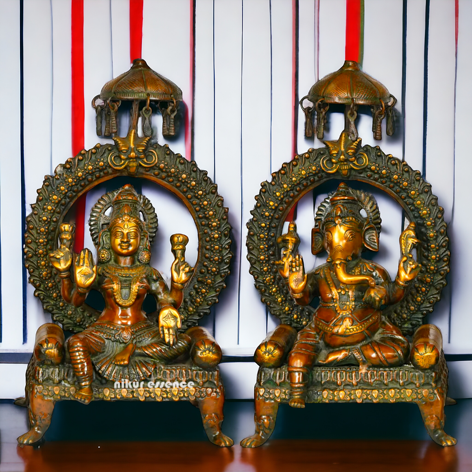 Buy Large Goddess Ganesha Lakshmi Sitting on Singhasan Brass Idol- 17.52 inches Nikuressence