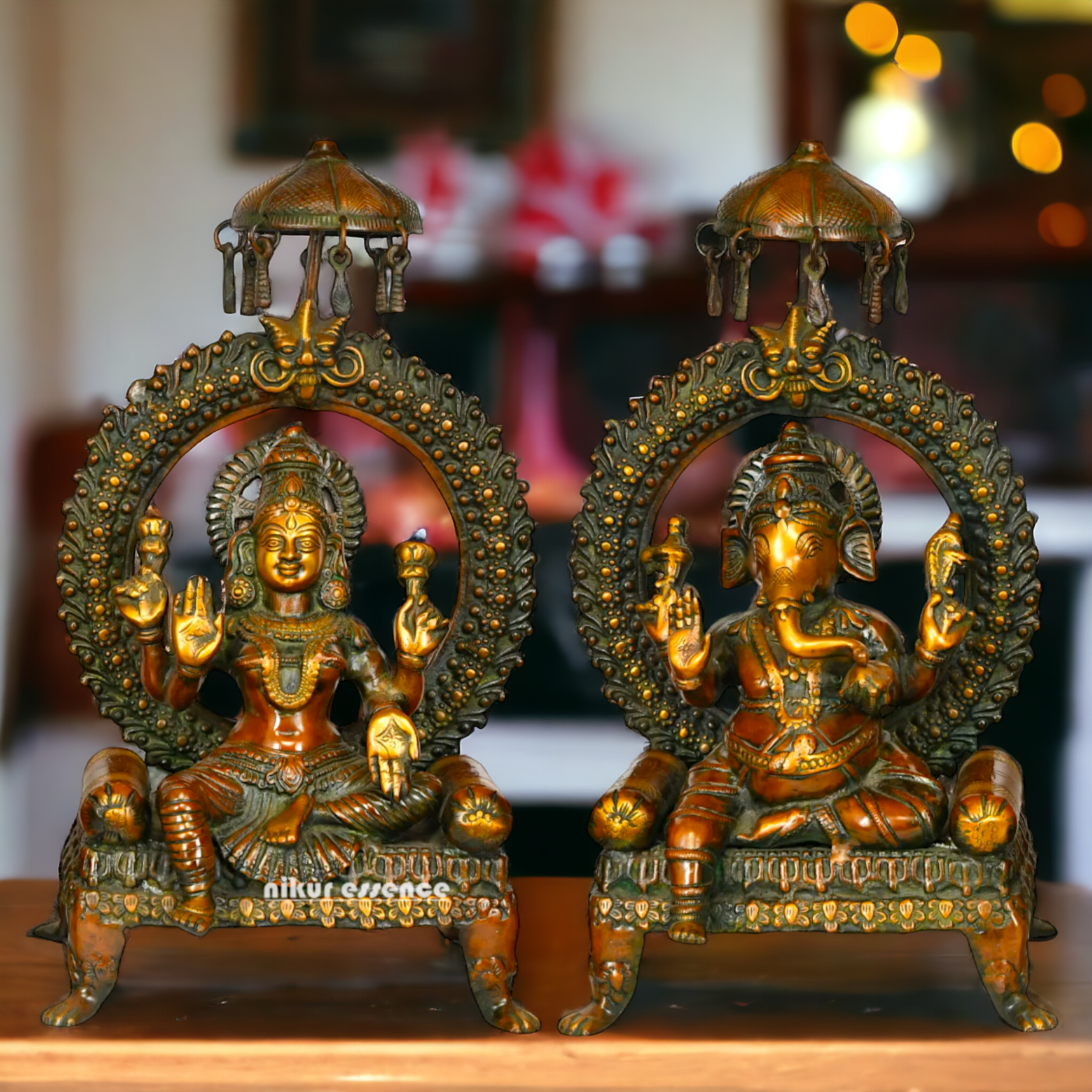 Buy Large Goddess Ganesha Lakshmi Sitting on Singhasan Brass Idol- 17.52 inches Nikuressence