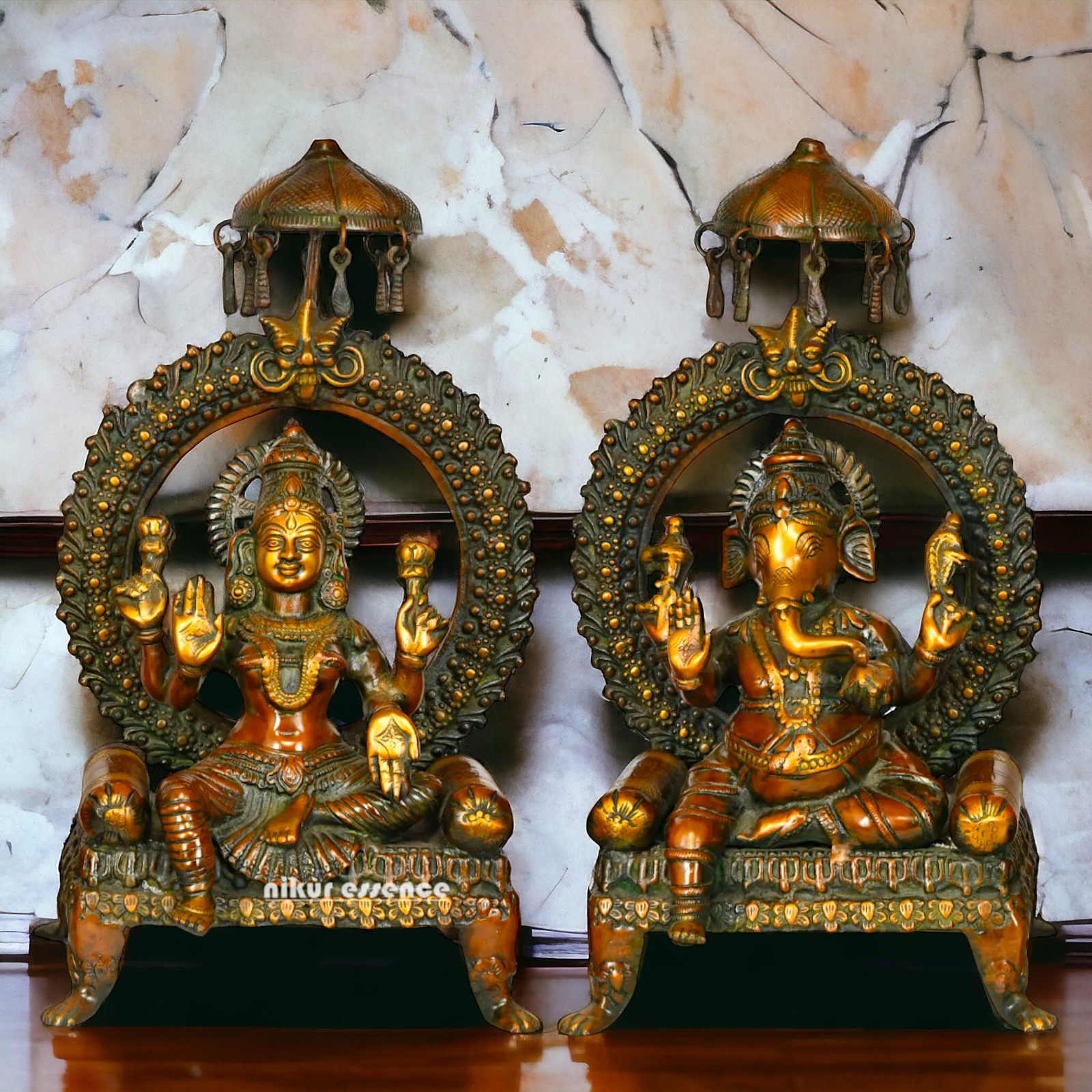 Buy Large Goddess Ganesha Lakshmi Sitting on Singhasan Brass Idol- 17.52 inches Nikuressence
