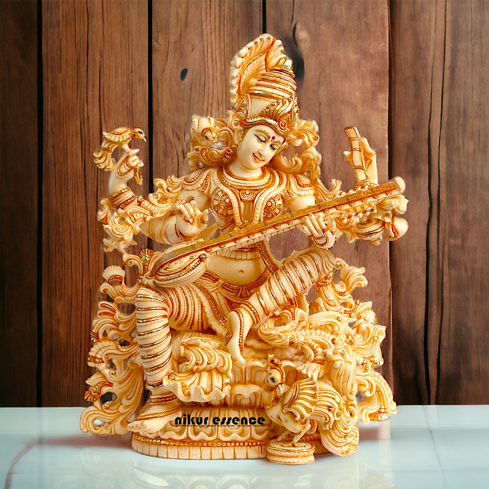 Cultured Marble Saraswati Mata Statue- Goddess of Knowledge Nikuressence