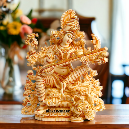 Cultured Marble Saraswati Mata Statue- Goddess of Knowledge Nikuressence