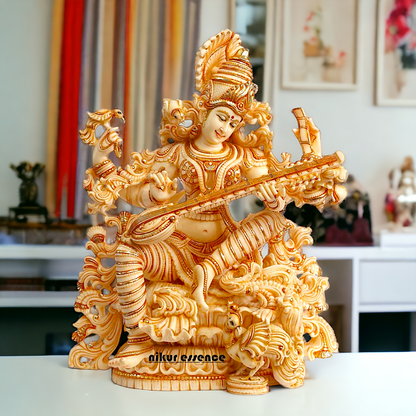 Cultured Marble Saraswati Mata Statue- Goddess of Knowledge Nikuressence