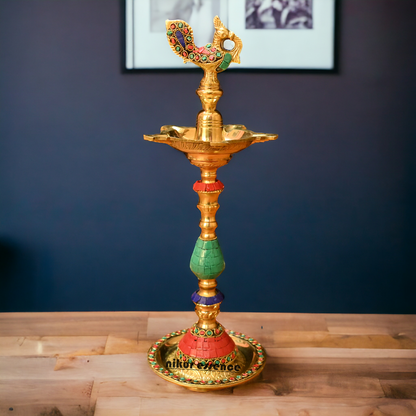 Buy brass vilakku Kuthu diya| South Indian Brass vilakku in stone work Nikuressence