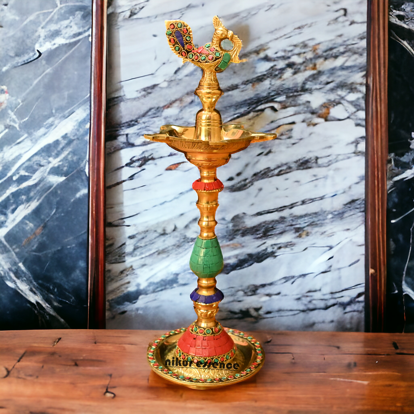 Buy brass vilakku Kuthu diya| South Indian Brass vilakku in stone work Nikuressence