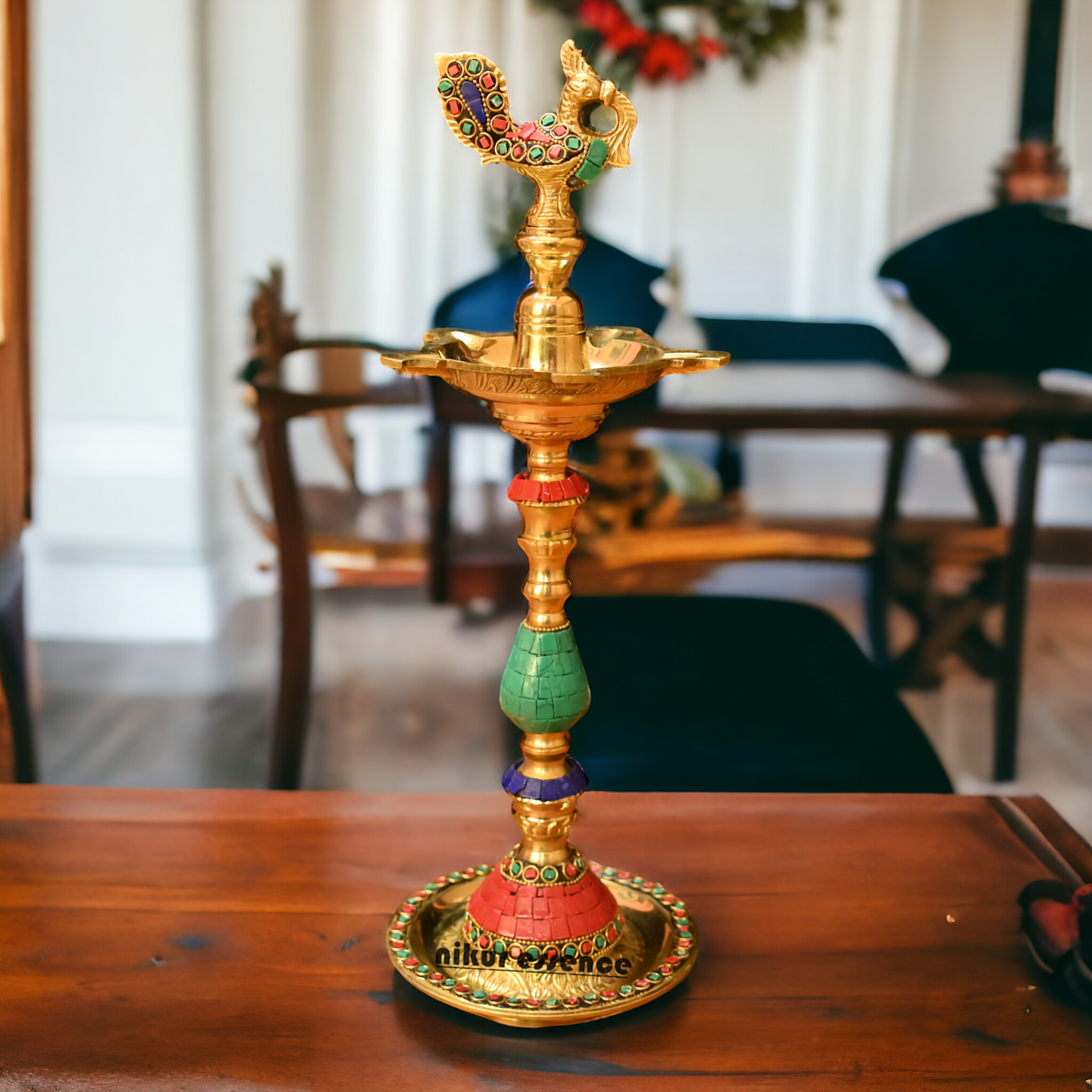 Buy brass vilakku Kuthu diya| South Indian Brass vilakku in stone work Nikuressence