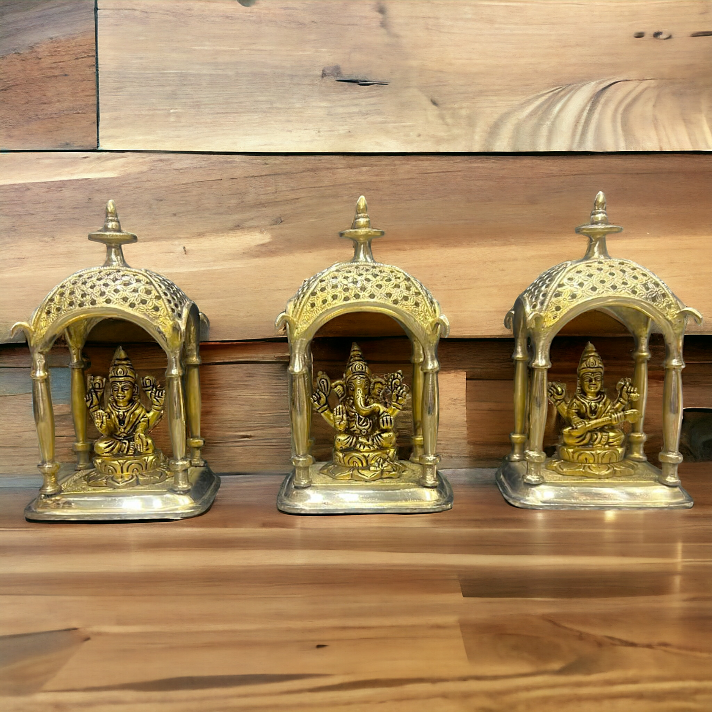 Solid Brass Lakshmi Ganesh Saraswati idol - 7 inches Nikuressence