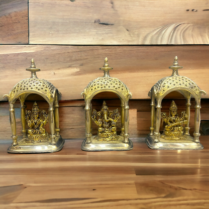 Solid Brass Lakshmi Ganesh Saraswati idol - 7 inches Nikuressence